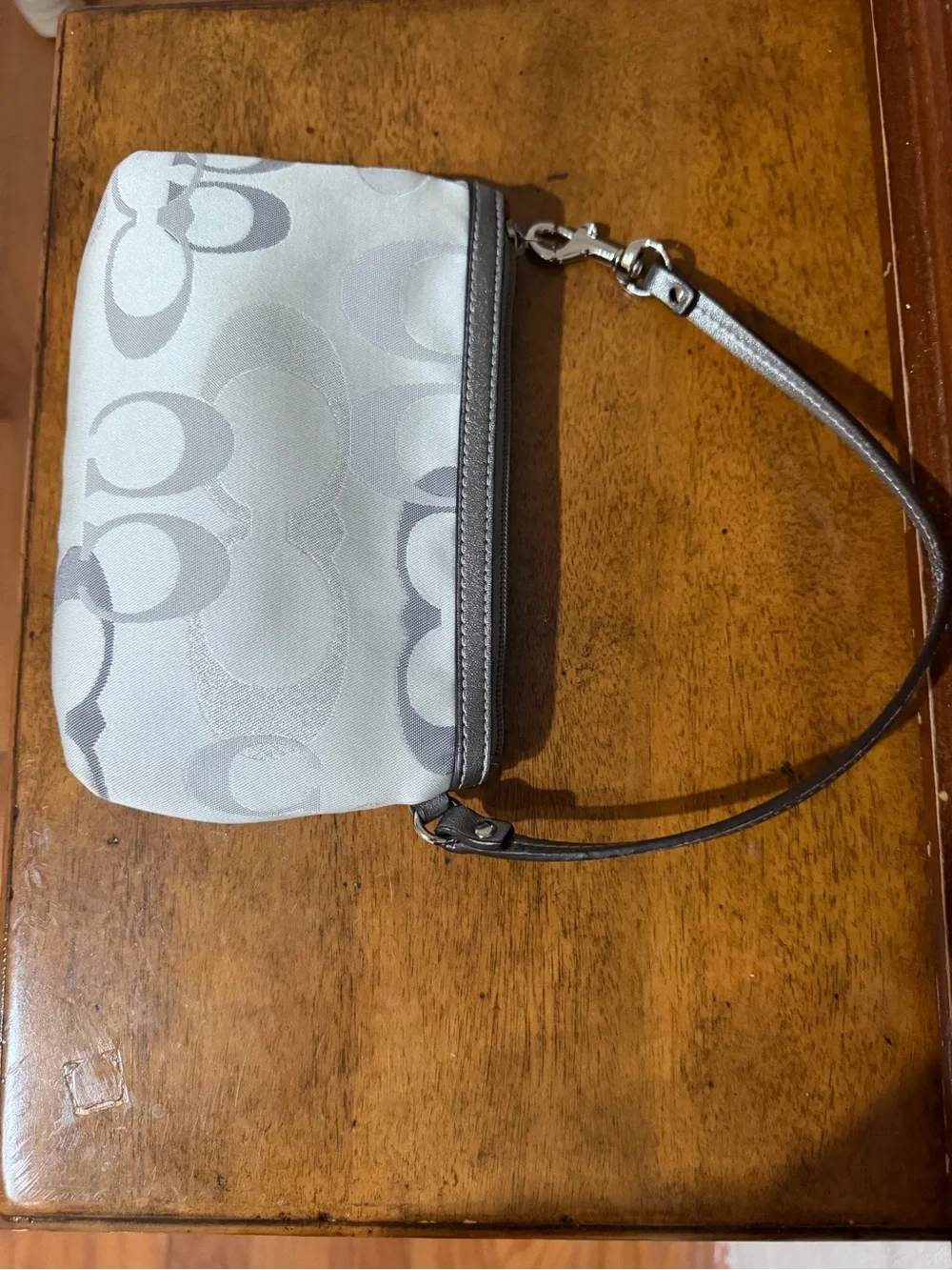 Coach Silver and Gray Signature Wristlet